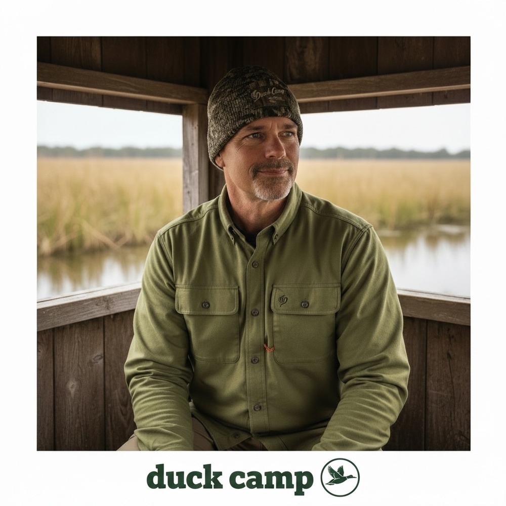 Duck Camp Premium Wingshooting Shirt Mens Large Olive Green Nylon Button Down